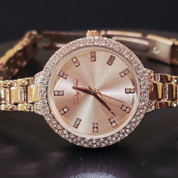 Voulez Vous Rose Gold Pink Crystal Accent Narrow Band Womens Wrist Watch New Bat main image 7